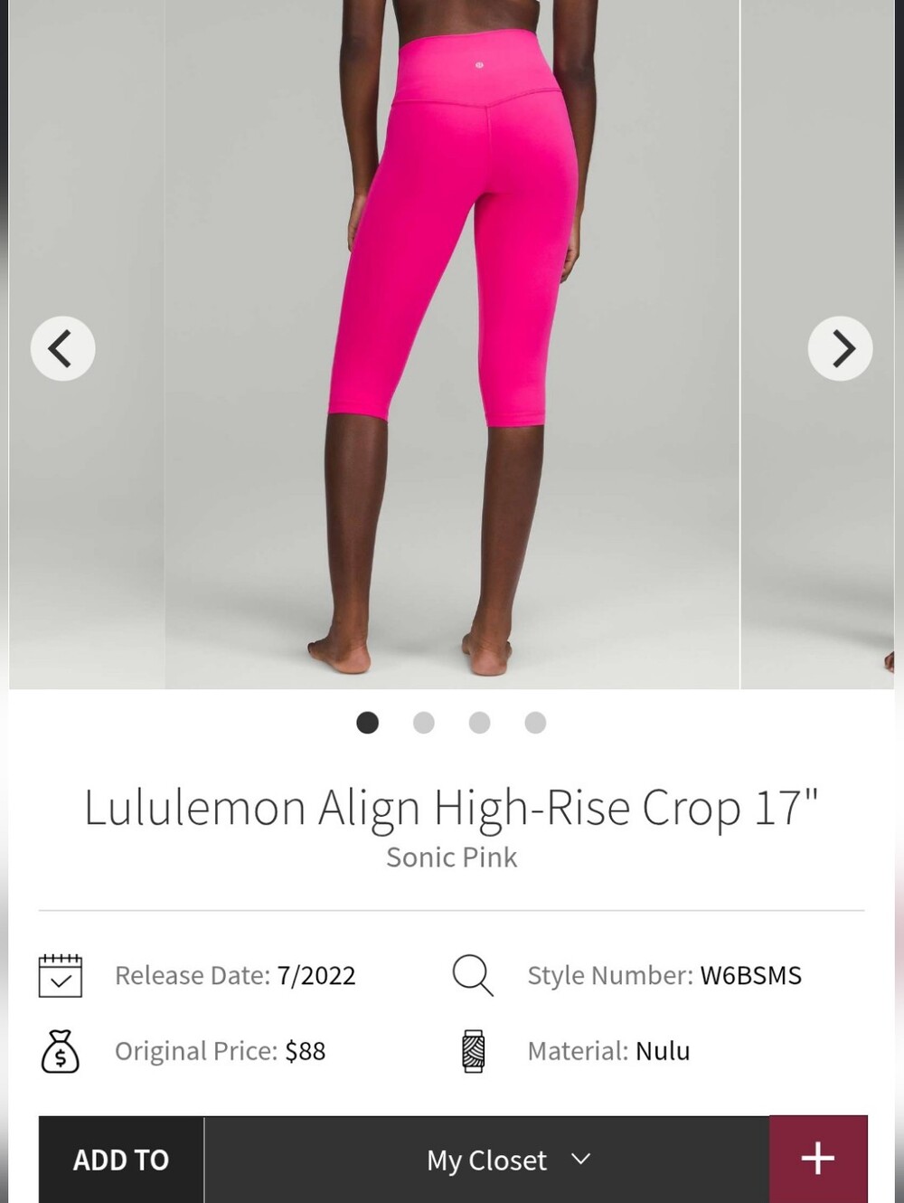 lululemon Align High-Rise Crop 17" - Sonic Pink